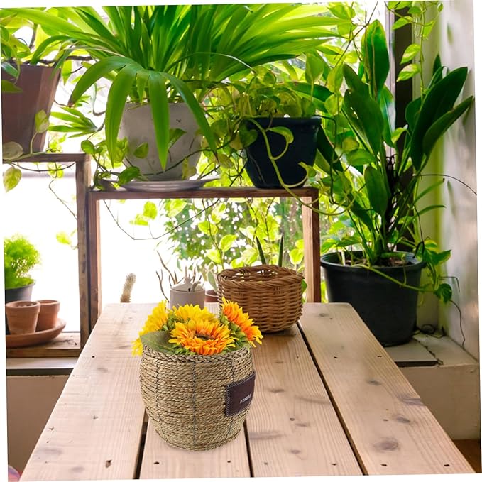 NUOBESTY Wicker Flower Basket Planter Indoor Outdoor Woven Plant Pot Medium Large Rattan Planter Basket for Home Garden Decorative Storage Holder