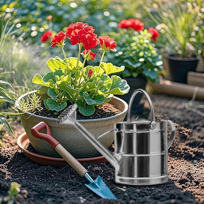 3 Gallon Metal Watering Can, Plants Stainless Steel Watering Pot with Long Spray Spout, Indoor Watering Can, Easy-Pour Flower Cans Outdoor Garden Large Capacity Ergonomic Handle, for Outdoors (8L)