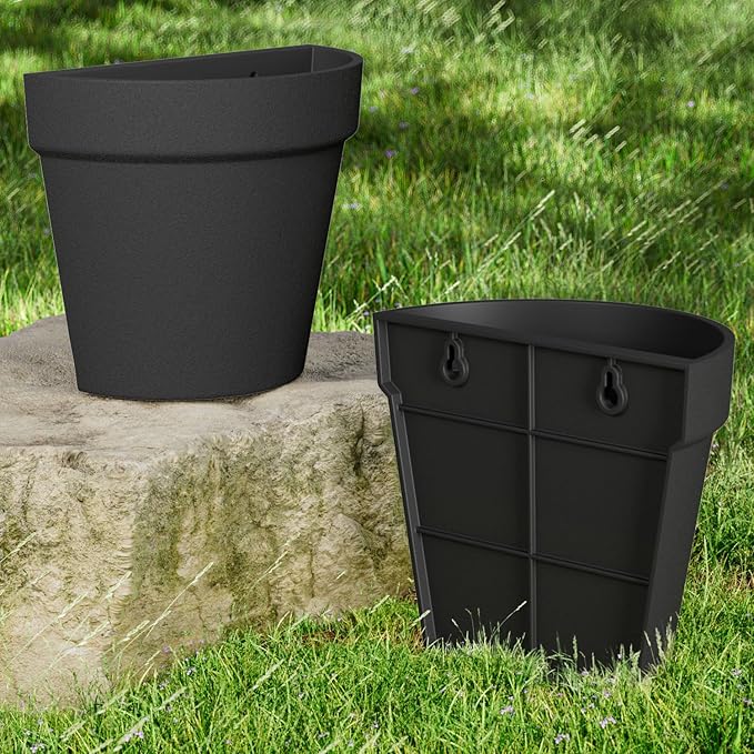 Asnext 2 Pack Plastic Wall Planter for Indoor Plants, 7.5 Inch Hanging Wall Planter Pots, Wall Mounted Succulent Planters (Black)