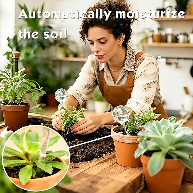Plant Self Watering Devices – Automatic Watering Bulbs Self-Watering Stakes for Houseplants, Garden & Hanging Baskets Plant, Auto Waterer Globes Ideal for Vacation & Busy Schedules
