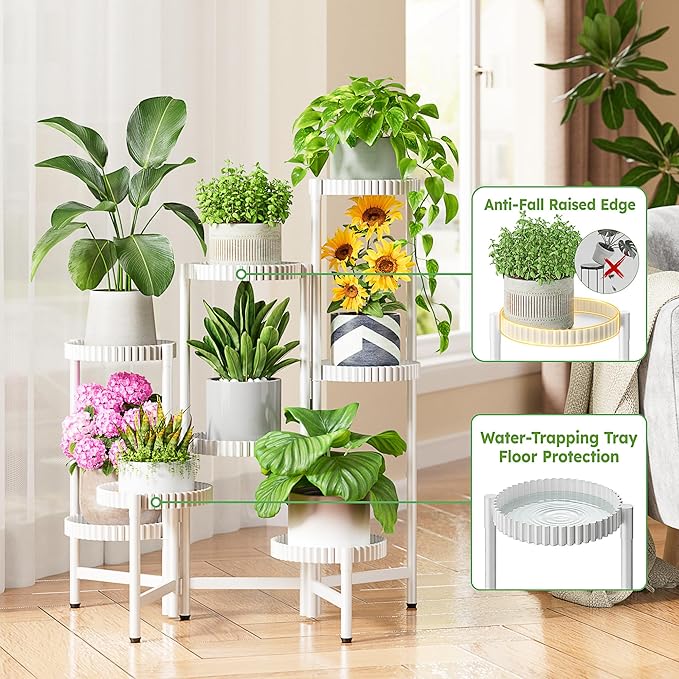 8 Tier Plant Stand Indoor Outdoor, Corner Tiered Fladable Plant Stands, Planter Display Rack for Multiple Plants, Iron Flower Stand, Folding Tall Plant Rack Shelf for House Patio Garden - WhiteFloroma