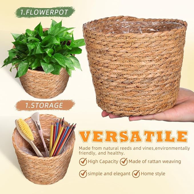 BESPORTBLE 2pcs Woven Rattan Flower Basket for Indoor Plants Decorative Plant Baskets Design Multi-Functional Storage