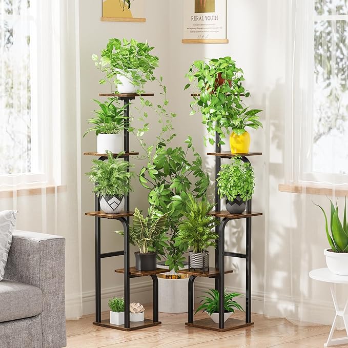 Asgolion 5 Tier Plant Stand Indoor, Plant Shelf for Multiple Plants, Flower Pot Holder Shelf, Planter Display Rack for Patio Garden Balcony Living Room Bedroom Decor, Rustic Brown