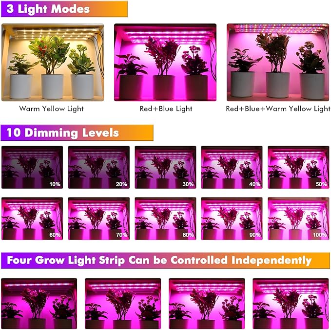 Felibeaco Plant Grow Lights Strip for Indoor Plants Full Spectrum,216 LEDs Plant Lights Bar for Indoor Growing with Timer, Indoor Plant Grow Lamp for House Plants with 3 Lighting Mode/10 Dimmable