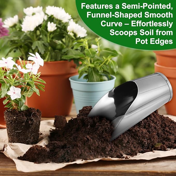 M METERXITY 1-Set Bonsai Soil Scoops, 2.8inch/7.2cm Stainless Steel Garden Soil Scoop Bucket Shovels and Soil Sifter for Transplanting/Flower Planting, Small Gardening Tool [Silver Tone]