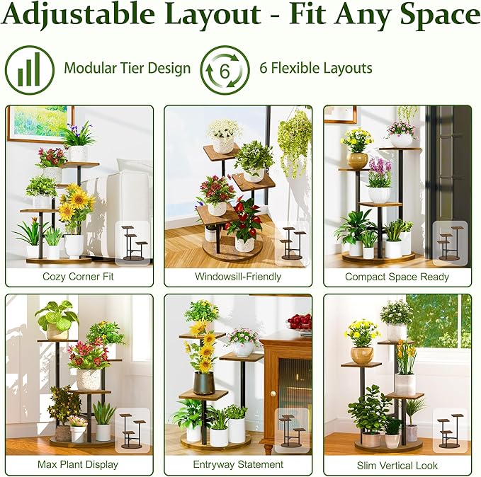 3 Tier Square Wood Plant Stand Indoor Outdoor, Wood Tall Plant Rack, Heavy Duty Wrought Iron Flower Pot Stand, Planter Display Rack for Living Room Balcony Garden Patio - BlackSquare