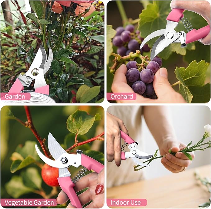 Flower Scissors, Flower Shears High Strength Steel Sharp, Ergonomic Handle Pruning Shears for Gardening, Lightweight Garden Scissors, 1-inch Cut Capacity Rust Resistant for Plants Bonsai-Pink