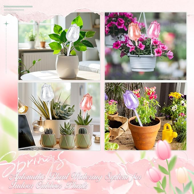 8 Pcs Self Watering Globes Tulips Bulbs Automatic Plant Watering Devices Plastic Plant Self Waterer Insert Spikes for Indoor Outdoor Garden Decoration
