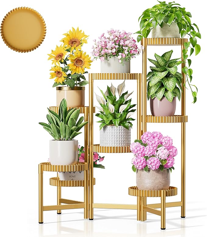 Stand Plants, 8 Tier Metal Tiered Plant Stands Indoor, Corner Flodable Plant Stand Outdoor Planter Flower Pot for Multiple Plants, Floding Display Racks for Patio Porch Balcony -GoldFloroma