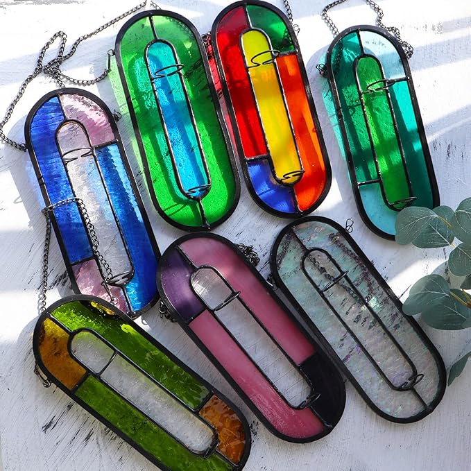 LITMIND Iridescent Stained Glass Plant Propagation Station - Vibrant Hanging Hydroponic Planter Terrarium with 2 Glass Tubes - Perfect for Home & Garden Décor