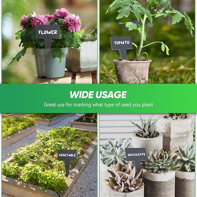 Wesiti 12 Pcs Reusable Slate Plant Labels T Type Plant Tags Garden Label Stakes Waterproof Garden Signs with Stone Chalks