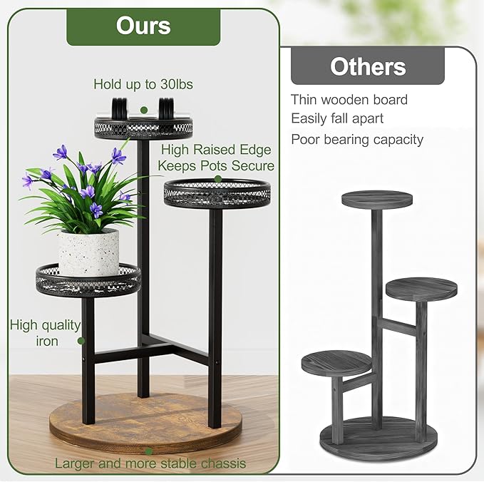 Plant Stand Indoor Outdoor 3 Tier Corner Metal Plant Shelf Tiered Flower Pot Stands for Garden Balcony Living Room