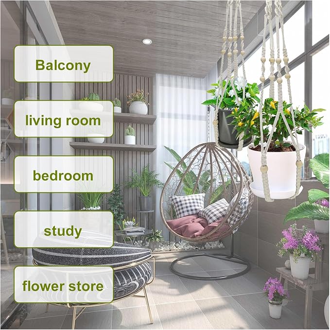 Plant Hangers, 35’ Plant Hangers Indoor, Handmade Woven No Tassels Style Hanging Plant Holder with Wood Beads Decorative Flower Pot Holder for Indoor Outdoor and Home Decor Hanging Planter