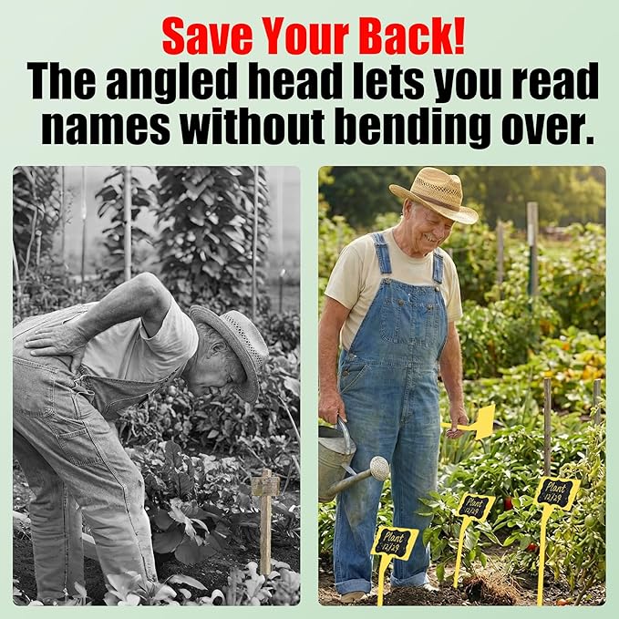 100 Pack Large 11.8" Plant Labels for Outdoor Garden Waterproof, T-Type Garden Label Stakes & Plant Tags with Black Stickers & Gold Pen, Tall Plant Markers for Outdoor Plants, Vegetables
