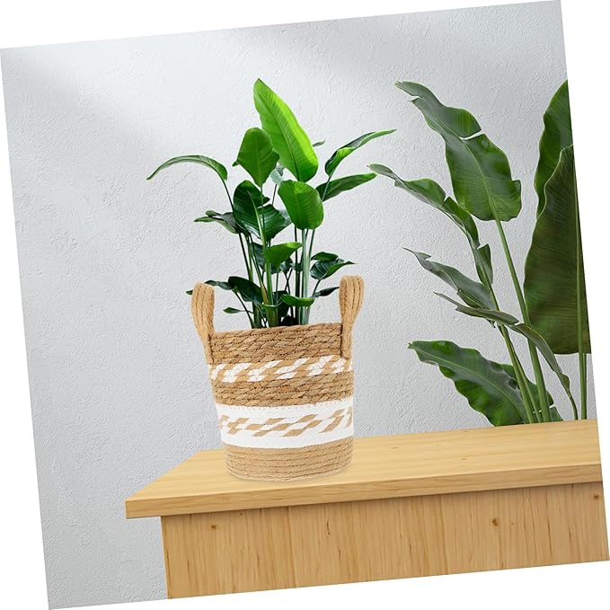 Basket Houseplant Pots Pots for Indoor Plants Indoor Rattan Seagrass Baskets for Storage Wood Seagrass Container Decorate