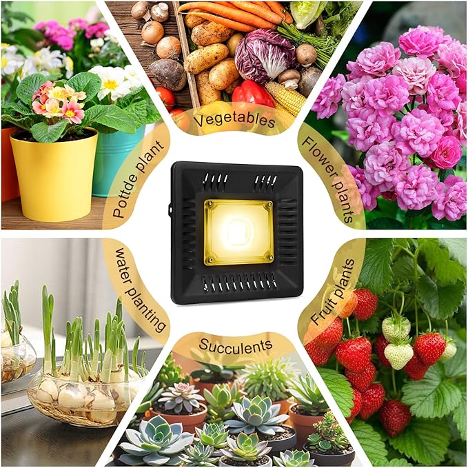 Waterproof 100W LED Grow Light Full Spectrum, CFGROW 3500K White COB LED Grow Light, Natural Heat Dissipation Without Noise, Suitable for Plants All Growing Stage Indoor or Outdoor.