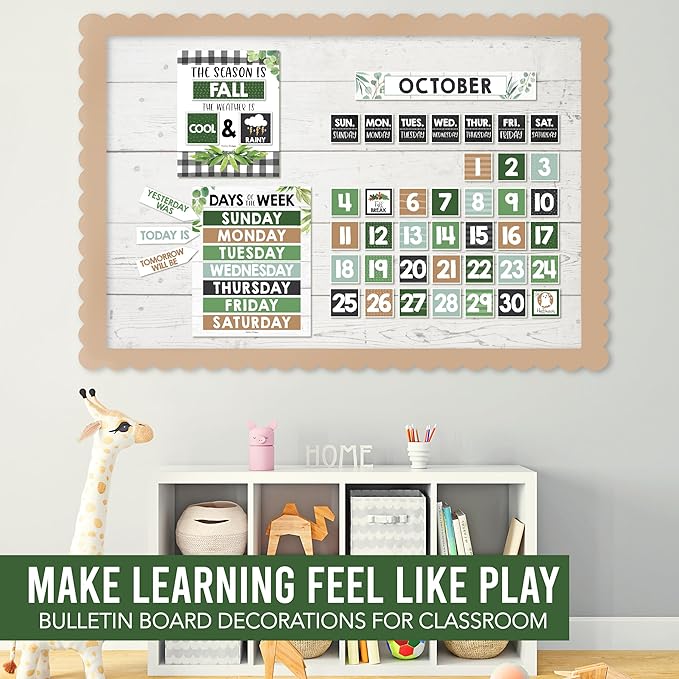 Hadley Designs Classroom Calendar Set Bulletin Board Decorations - Greenery School Calendar for Classroom Decor, Kindergarten Preschool Elementary Teacher Must Haves, Homeschool & Daycare Essentials