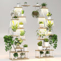 Plant Stand Shelf Indoor with 8 Grow Light, 10 Tiered 65" Tall White Large Half Moon Lighted Plant Rack Holder, 2 Pack Big High Circular Arch Multi Herb Stand with Built in LED Grow Light Set