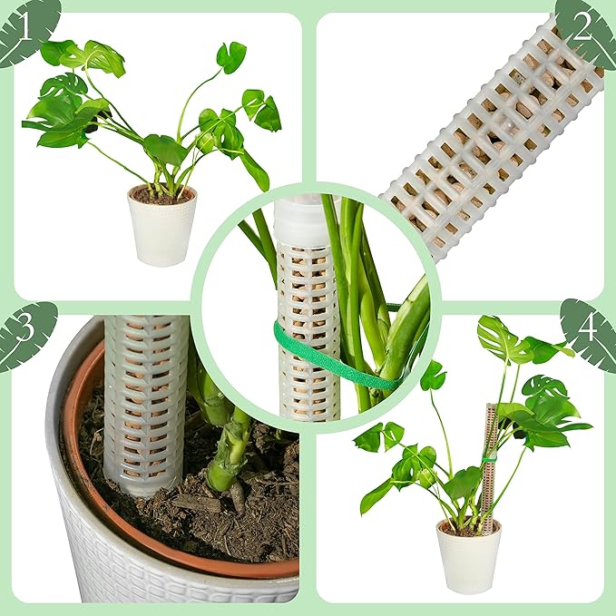 9 PCS Stackable Transparent Plastic Moss Pole for Plants Monstera, Plant Support for Indoor Plants, Indoor Plant Accessories Support Stakes, Plant Stakes for Indoor Plants Plant Pots