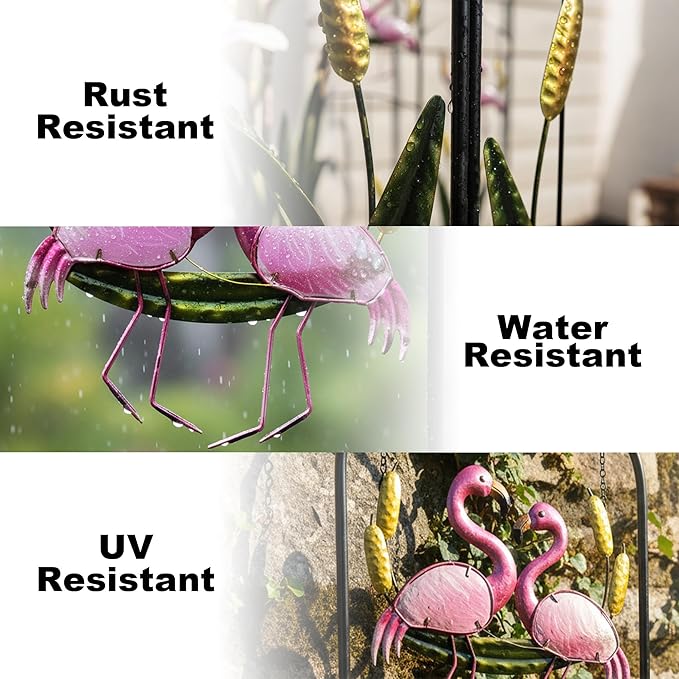 Solar Light Trellis for Climbing Plants Outdoor Made of Metal,Voumsil Flamingo Garden Trellis with Lights for Garden Decor,Court Yard,Balcony