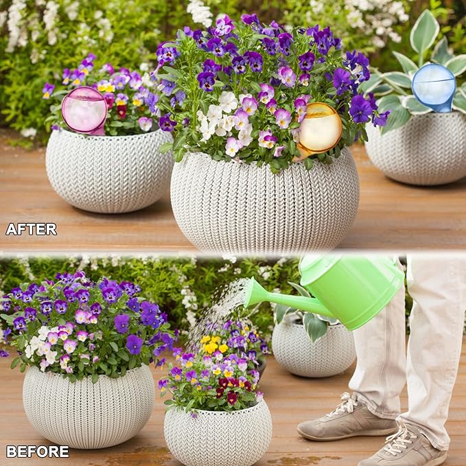 Droutti 4 Pack Plant Watering Globes Colored Self Watering Globes Automatic Watering Bulbs Plastic Plant Water Globes Drip Irrigation Device for Indoor Outdoor Plants (26.5×8 cm)