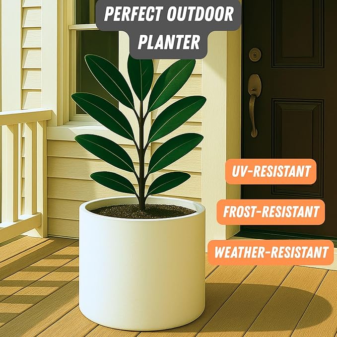 Fox & Fern 15" Large Planter Fits Plant Stand - Drainage Plug - Indoor Outdoor - Matte White