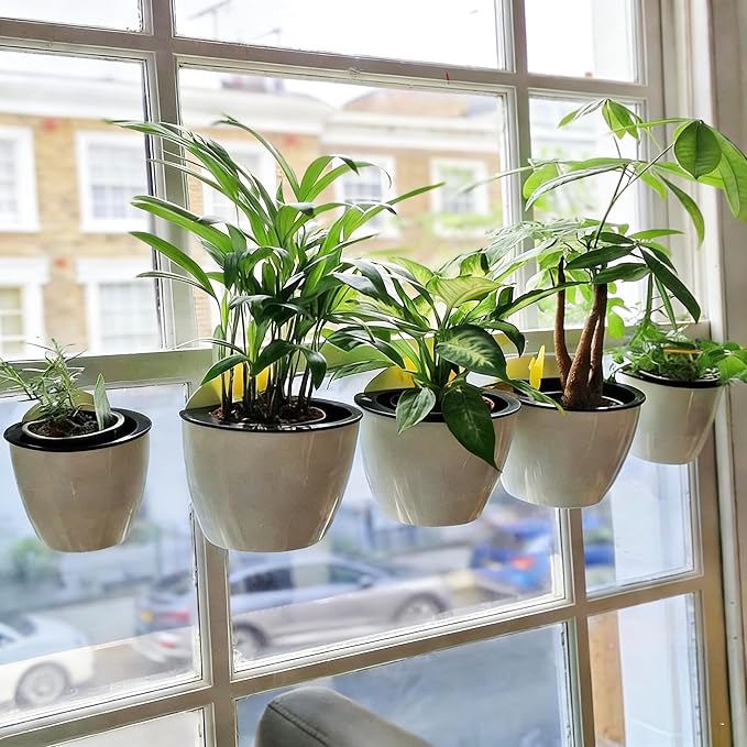3 Pack Self Watering Wall Hanging Planter Pots Vertical Garden Window Hang Mount Indoor Outdoor Plant Flower Basket for Kitchen Herbs Balcony Railing Shelf Fence Bedroom Trellis Decor Modern White Box
