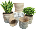 Planter Basket Set – 5-Piece Handwoven Jute Planter Basket for Home Decor, Nursery, or Indoor Plants (5'' to 8'' Diameter, 4.75'' to 7.75'' Height) – Wrinkle Free - Natural Beige with White Stripes