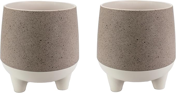 The HC Companies Orion Self Watering Planter - Lightweight Indoor Plastic Plant Pot for Herbs and Flowers (10" Greige, Pack of 2)