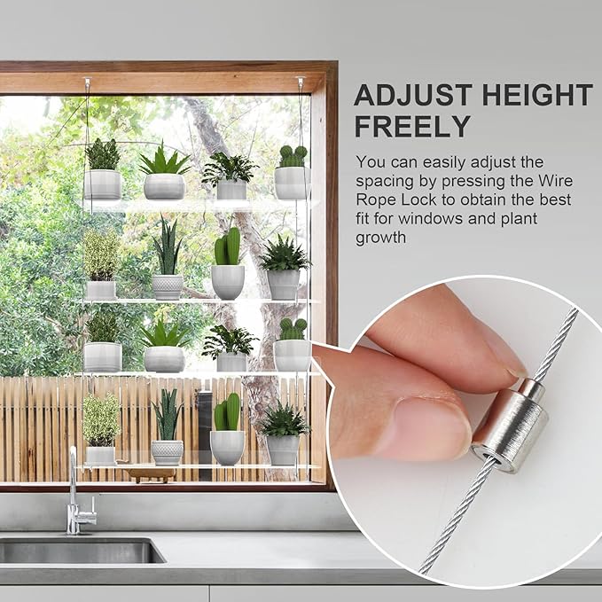 4-Tier Hanging Clear Plant Shelves for Windows, Acrylic Window Wall Plant Stand Shelf for Kitchen Indoor Gardens, Flower,Herb, Seedling Organization, and Pots Display, 16 Inch per Tier