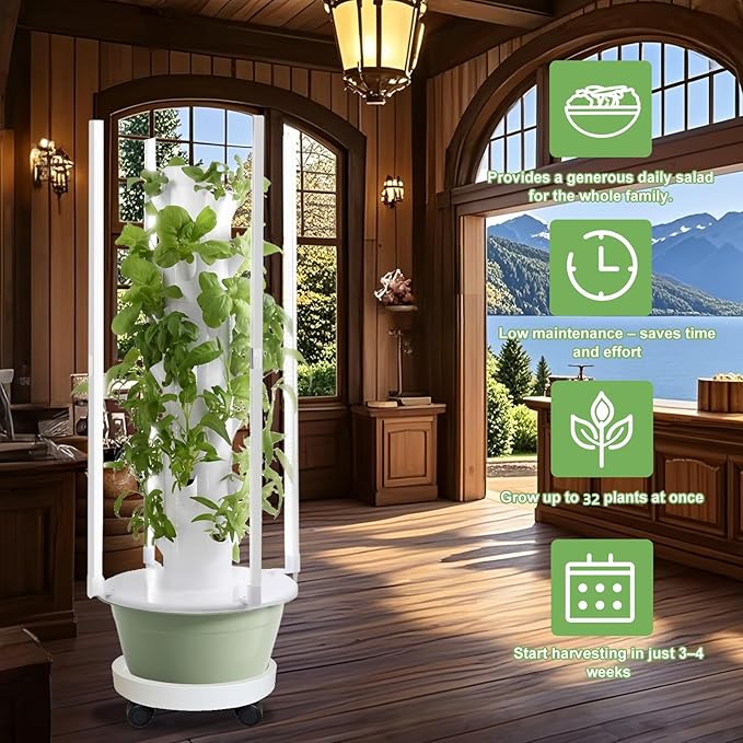 Hydroponics Growing System Kit with LED Grow Lights,8-Layer Vertical Garden Tower, 32 Pods Large Planting Sites, 8 Gallon Indoor Growing System for Vegetables, Herbs & Tomatoes, Pump&Dual Timer