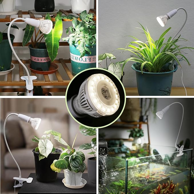 Grow Lights for Indoor Plants, LED 10 W Full Spectrum Bulb Replaceable Plant Light, 150 W Equivalent Clip on Grow Light with Optical Lens for Indoor Growing, Lifetime Free Bulb Replacement