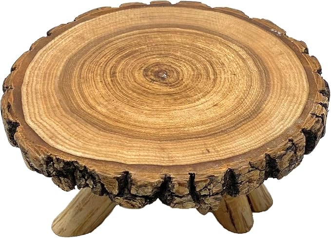 TJ Global Rustic Small Tree Trunk Slices Wood Plant Stand, Mini Wooden Stool Vase Stand, Display Stand, Perfect for Home Decor in Any Room Office Garden L6 x W5 x H3 (1 Stand)