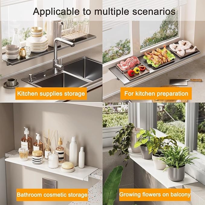 Window Sill Extender Plate, White Carbon Steel Storage Shelf, Countertop Extension Board with Magnetic Base for Kitchen Bathroom Balcony (40x20cm/15.7x7.9in)
