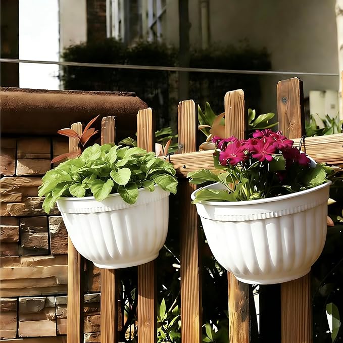 4 Pack White Wall Planter Pots Vertical Living Wall Hanging Planters Wall Mounted Planter Holder with Drainage Hole for Indoor Outdoor Plants Wall Decor with Hooks/Screws