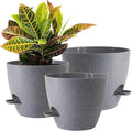 UOUZ 10/9/8 inch Self Watering Pots, Set of 3 Plastic Planters with Mesh Drainage Holes and Deep Reservoir for Indoor Outdoor Garden Plants and Flowers, Grey Speckles