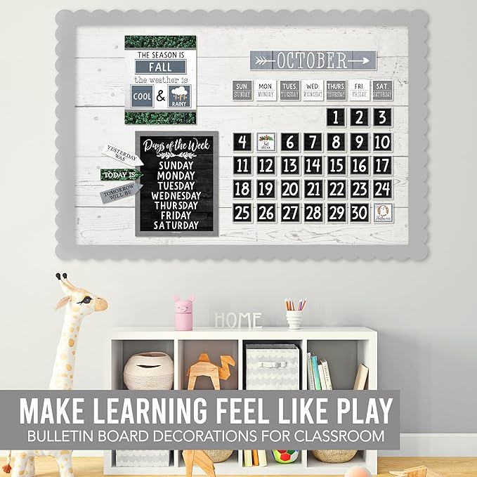 Hadley Designs Classroom Calendar Set Bulletin Board Decorations - Neutral School Calendar for Classroom Decor, Kindergarten Preschool Elementary Teacher Must Haves, Homeschool & Daycare Essentials
