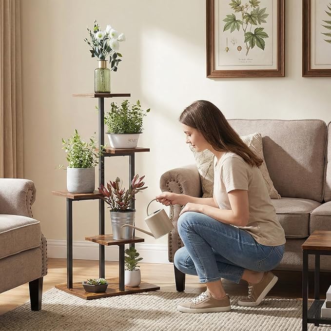 4 Tier Plant Stand Indoor, Tiered Plant Stands for Indoor Plants Multiple, Corner Flower Stand for Living Room, Multi-Layer Vintage Design Plant Shelf