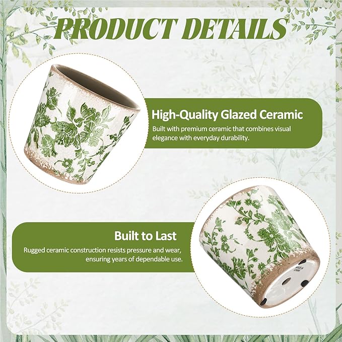 Beeveer Farmhouse Ceramic Planter 5.5 Inch Large Plants Pot Ice Crack Beige Green Flowers Plant Pots with Drainage Hole Indoor Plants Kitchen Rustic Antique Decor Gift