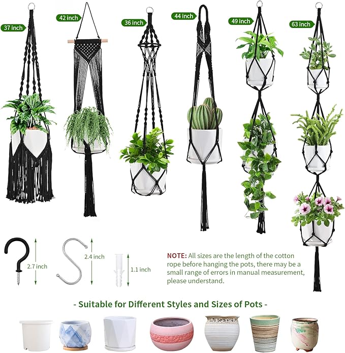 SFENNGPET Macrame Plant Hangers, 6Pack Hanging Planters for Indoor Plants w/ 6 Set Hangers Kit Handmade Macromay Plant Hangers Indoor Flower Pots Holder Stand for Boho Home Décor (POTS NOT Included)