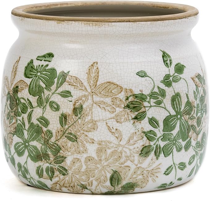 Dosayes Flower Pot,Vintage Ceramic Pot for Planter with Drainage Holes, 6.29 inch Ice Crack Glazed Small Planters Pot for Indoor,Tucan Home Decor,Gardening Gifts (Classic)
