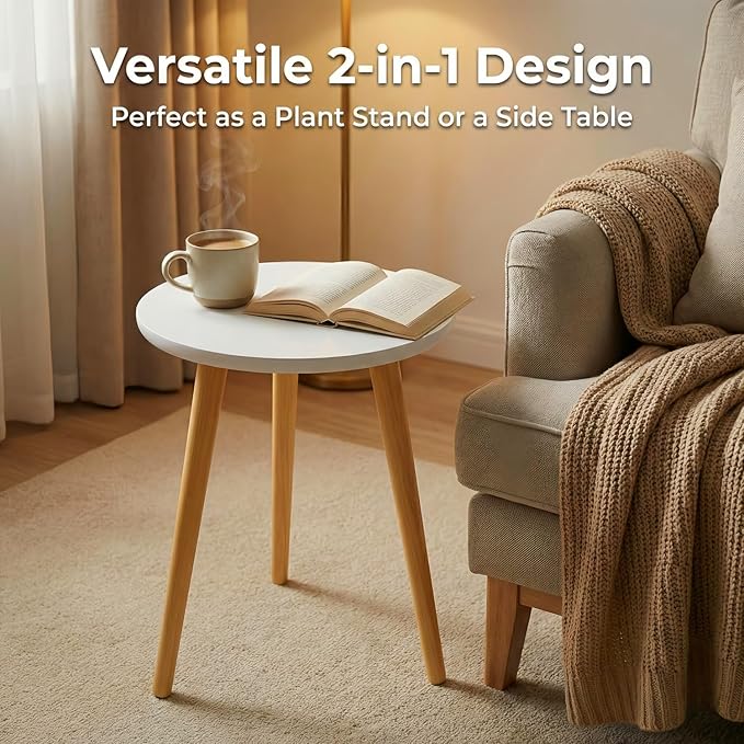 Modern Wood Plant Stand Indoor - Tall Plant Table for Flower Pot - Small Round Side End Table & Wooden Stool - Heavy Duty Large Planter Holder for Living Room Bedroom & Bathroom
