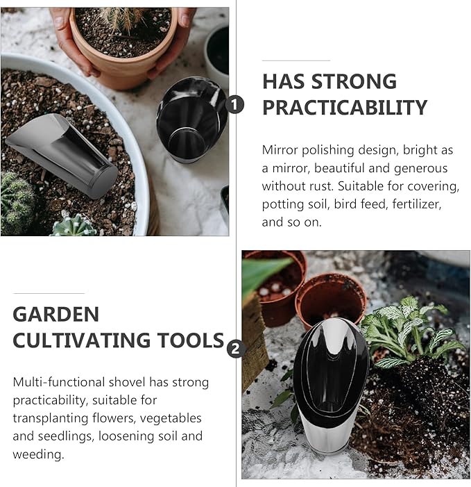 Kisangel Stainless Steel Gardening Shovel Set 3 Sizes Soil Spade Cups for Indoor Outdoor Bonsai Succulent Planting and Potting Tools 6.89 Inch Metal Soil Scoops for Garden Care