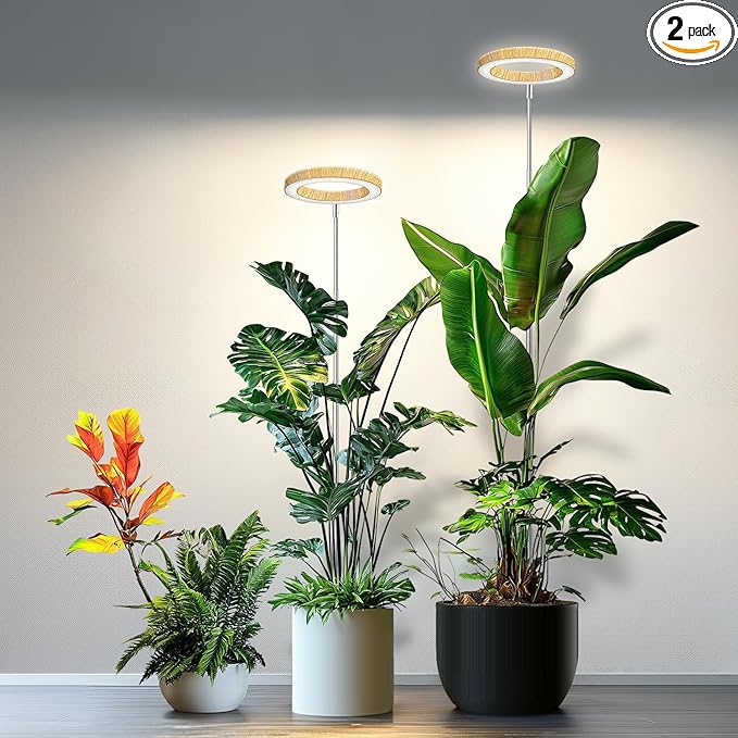 Kullsinss Grow Lights for Indoor Plants, Full Spectrum Plant Grow Light with 6/12/16H Timer, 3 Color Modes, 5 Brightness, 10"-65" Height Adjustable Growing Lamp for Large Indoor Plants (2 Pack)