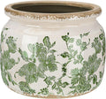 4.7" Small Ceramic Plant Pot Beige Green Vintage Floral Crackle Glaze Rustic Flowers Pot Decorative Planter with Drainage for Indoor Outdoor Plants Home Kitchen Office Decor Gift