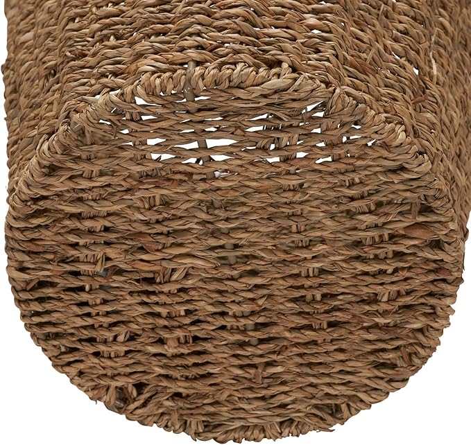 Household Essentials Seagrass Wicker Waste Basket, Handwoven Waste Bin with Metal Frame, Perfect for Bathrooms and Bedrooms,