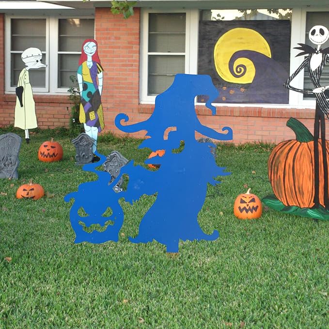 Halloween Garden Stake Rusty Witch Funny Pumpkin Party Yard Metal Decor Gifts for Day of The Dead, Royal Blue