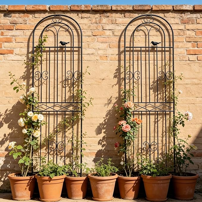 2 Pack 86.7" H x 19.7" W Metal Garden Trellis with Black Coating, Wire Lattice Grid Panel for Climbing Plants Outdoor Roses Vine Cucumbers Vegetables Flower Support (86.7" H, 2 Pack)