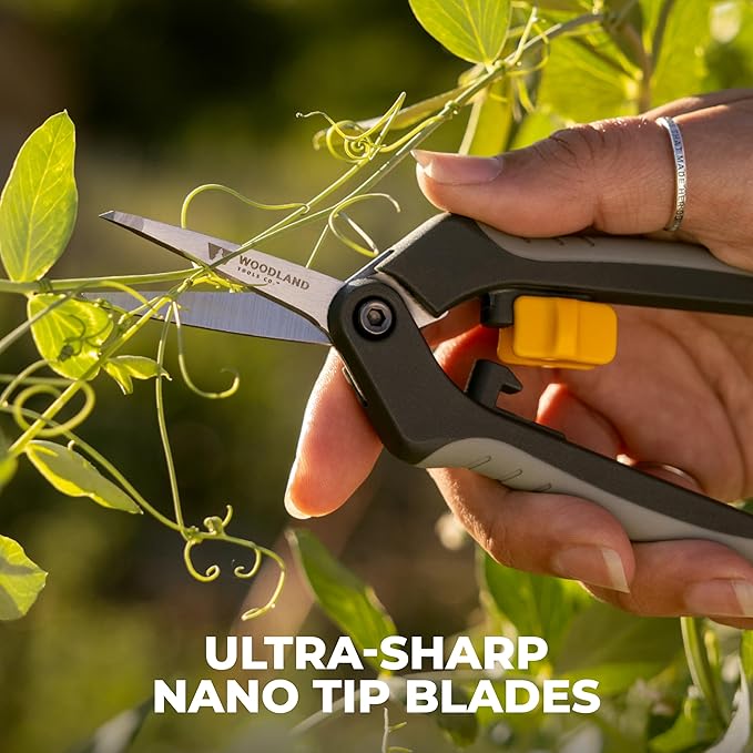 Woodland Tools Hydroponic Snips – Heavy Duty Flower Snips with Nano Tip Stainless Steel Trimming Scissors, Soft Grip, Spring Loaded, Blade Cover – Precision Plant Scissors and Bud Trimmer