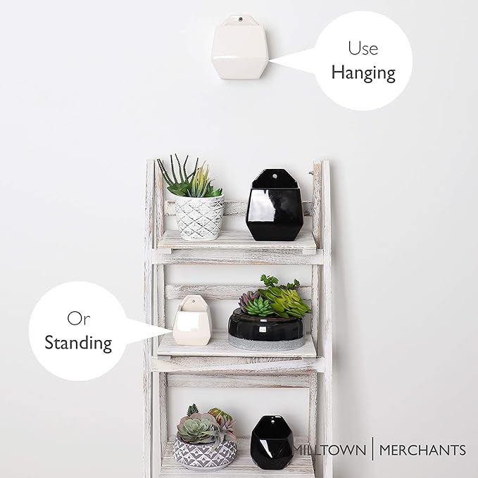 Succulent Wall Planters - White Ceramic Wall Mounted Planters - Succulent Plant Pots - Hanging Vases for Living Wall (1 Pack/Contemporary/White)